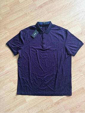 BOSS Men’s Dark Purple Polo with Contrast Collar